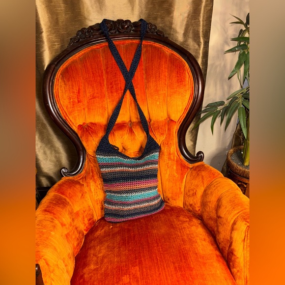 The Sak Crochet Shoulder Bag Strap Tote Striped Multi Color Boho Purse - Picture 3 of 9